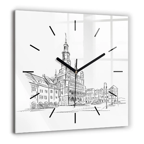 Négyzetes üvegóra 60x60 Poznań óvárosának vázlata