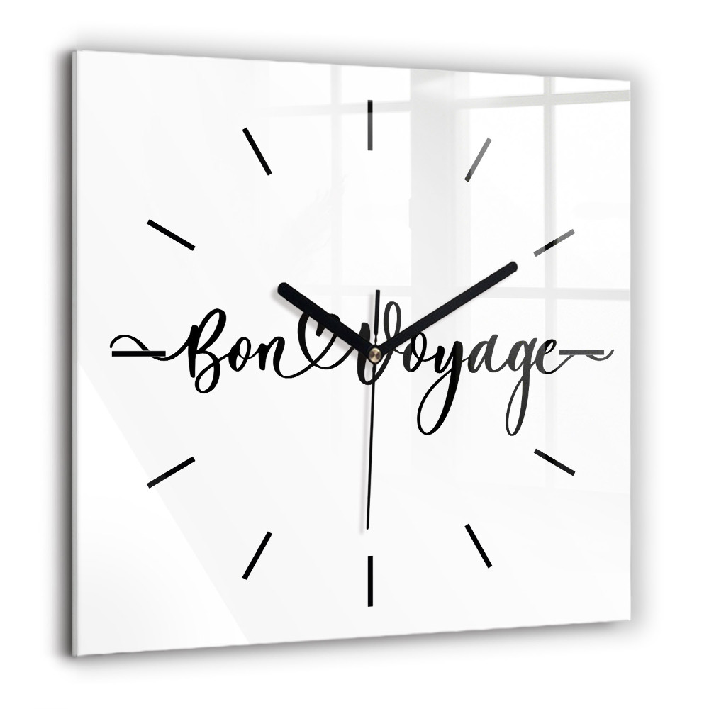 Szögletes üvegóra 60x60 Bon voyage felirat