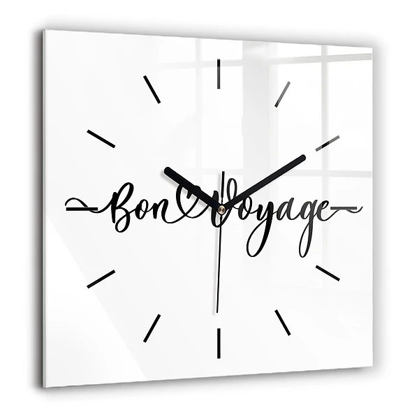Szögletes üvegóra 60x60 Bon voyage felirat