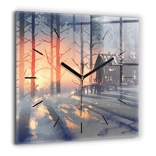 Szögletes fali üvegóra 60x60 Téli táj fák