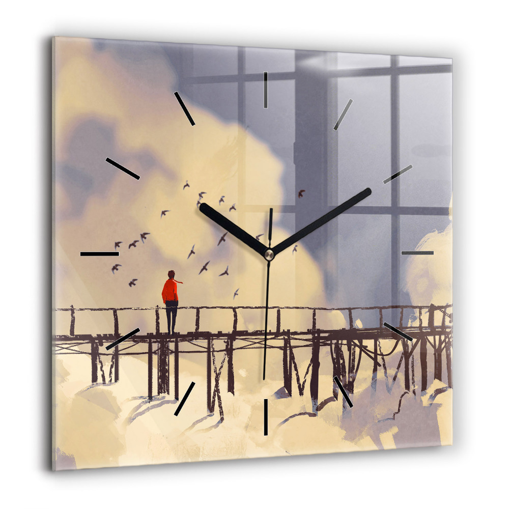 Négyzet alakú üvegóra 60x60 Ember egy régi hídon