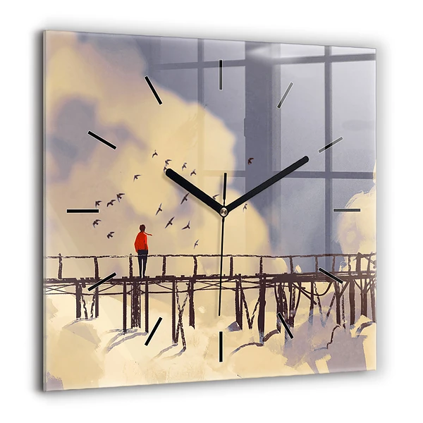 Négyzet alakú üvegóra 60x60 Ember egy régi hídon