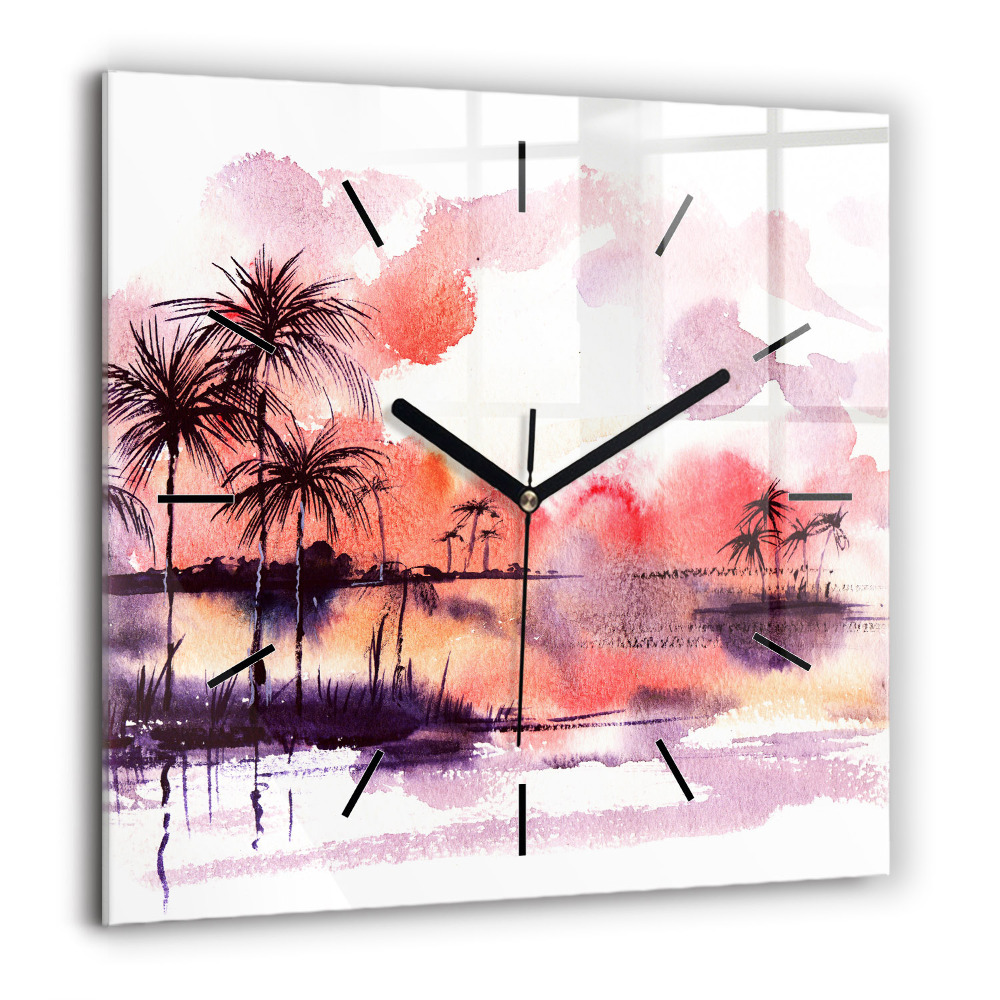 Négyzetes üvegóra 60x60 Trópusi táj