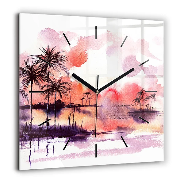 Négyzetes üvegóra 60x60 Trópusi táj