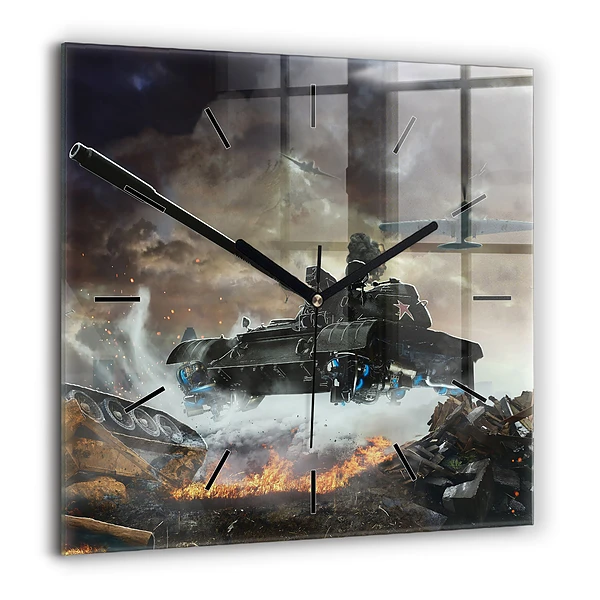 Négyzet alakú üvegóra 60x60 Tank grafika