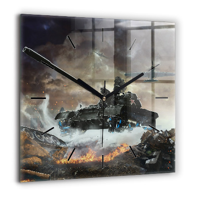 Négyzet alakú üvegóra 60x60 Tank grafika