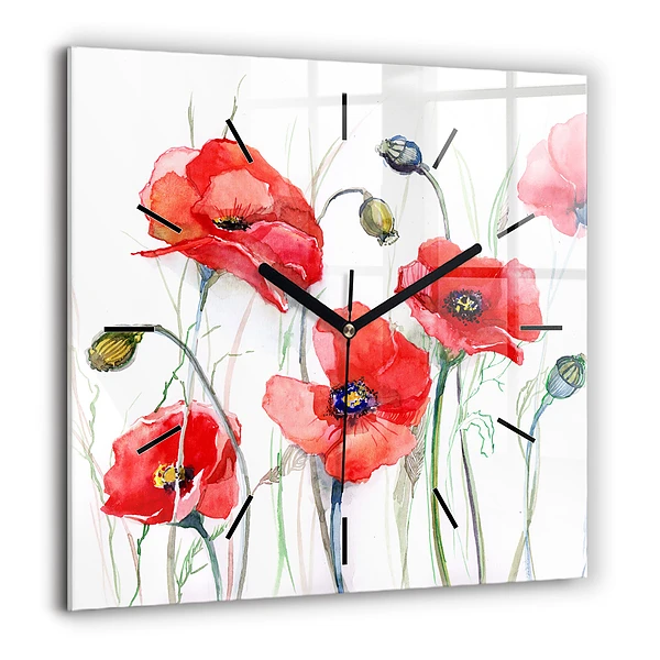 Szögletes üvegóra 60x60 Festett vörös pipacsok