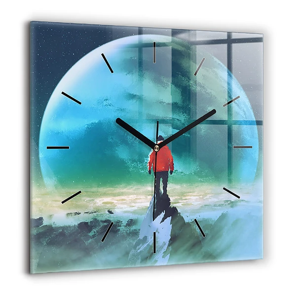 Szögletes fali üvegóra 60x60 Ember a Holdon