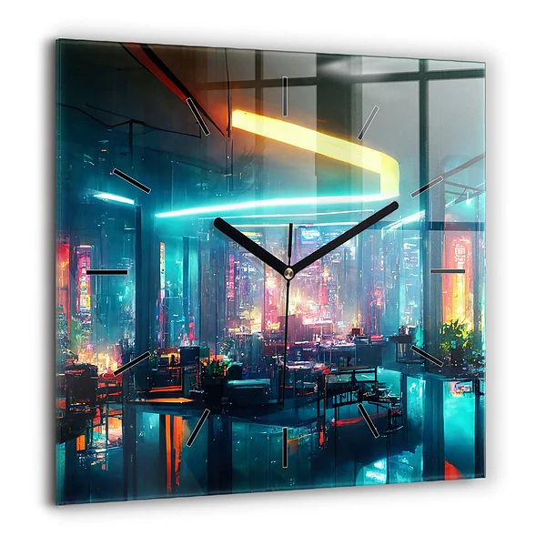 Szögletes fali üvegóra 60x60 Város cyberpunk stílusban