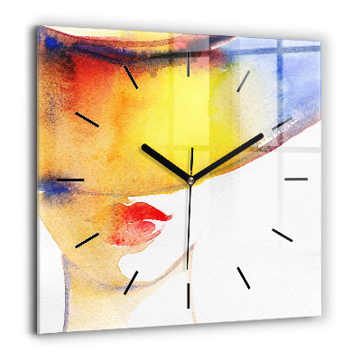 Szögletes fali üvegóra 60x60 Nő kalapban