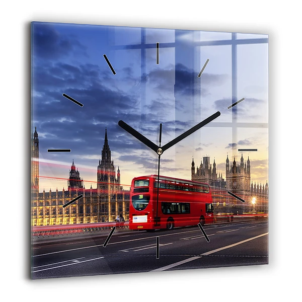 Szögletes fali üvegóra 60x60 Piros londoni busz