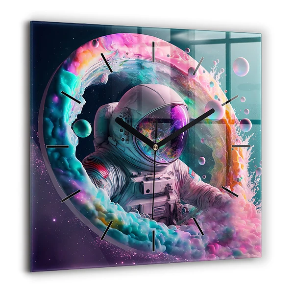 Szögletes fali üvegóra 60x60 Kozmonauta és színes felhők