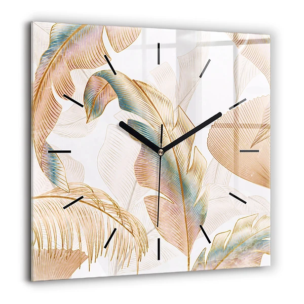 Szögletes üvegóra 60x60 Természet levélminta