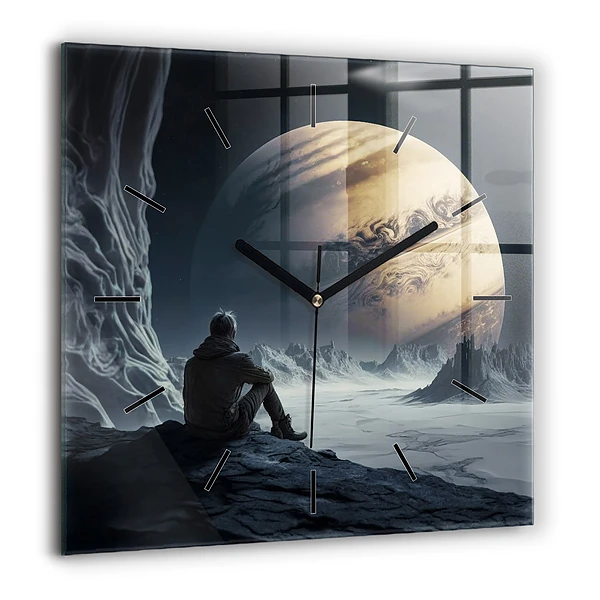 Szögletes fali üvegóra 60x60 Ember a Hold hátterén