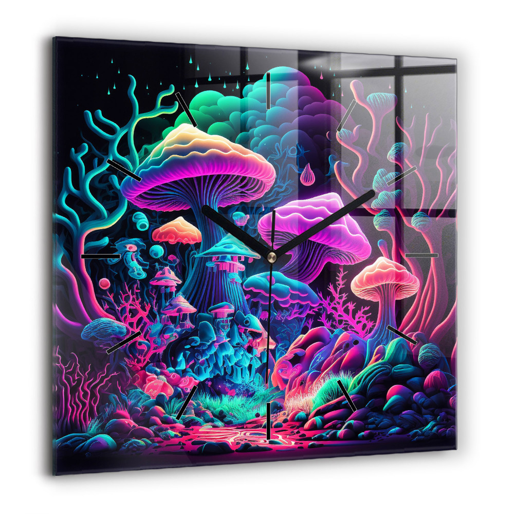 Négyzetes üvegóra 60x60 Neon gombák