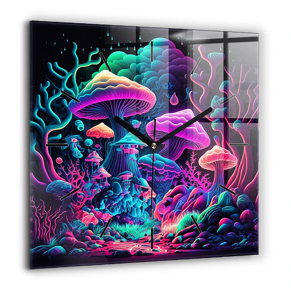 Négyzetes üvegóra 60x60 Neon gombák