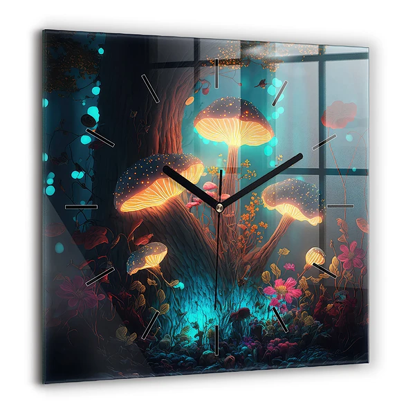 Szögletes üvegóra 60x60 Erdő és varázsgomba