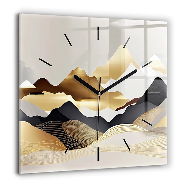 Szögletes üvegóra 60x60 Absztrakt arany hegyek