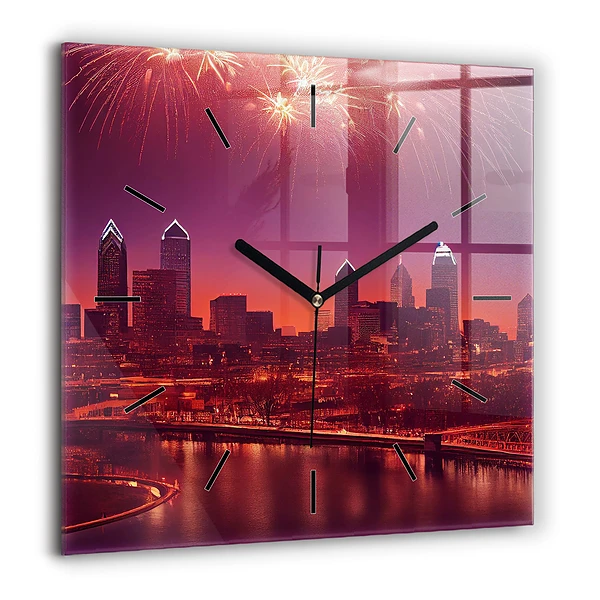 Négyzet alakú üvegóra 60x60 Éjszakai város Philadelphia