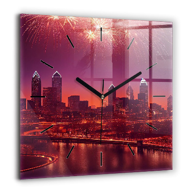 Négyzet alakú üvegóra 60x60 Éjszakai város Philadelphia