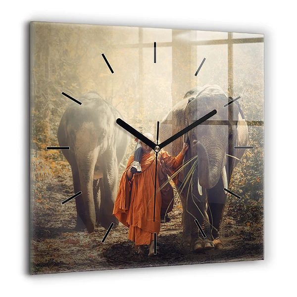 Szögletes fali üvegóra 60x60 Elefántokat vezető szerzetes