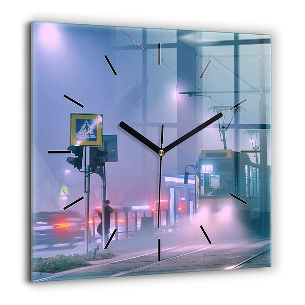 Szögletes üvegóra 60x60 Varsó a ködben