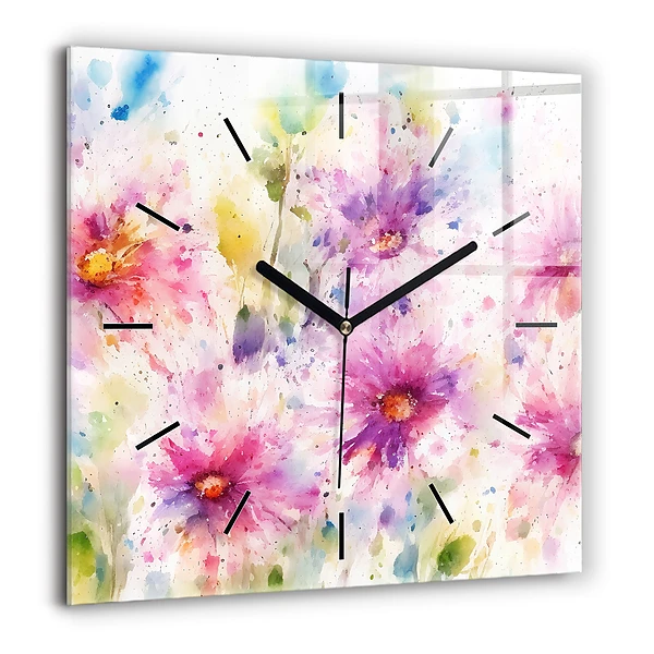 Szögletes üvegóra 60x60 Festett virágok