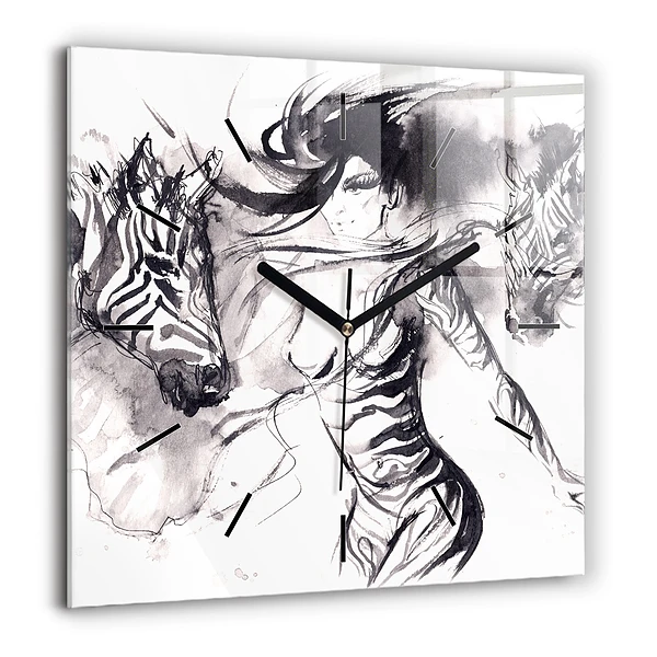 Szögletes üvegóra 60x60 Nő és zebrák