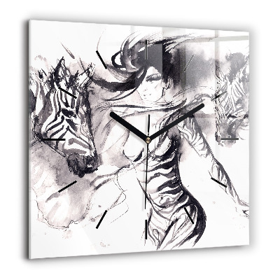 Szögletes üvegóra 60x60 Nő és zebrák