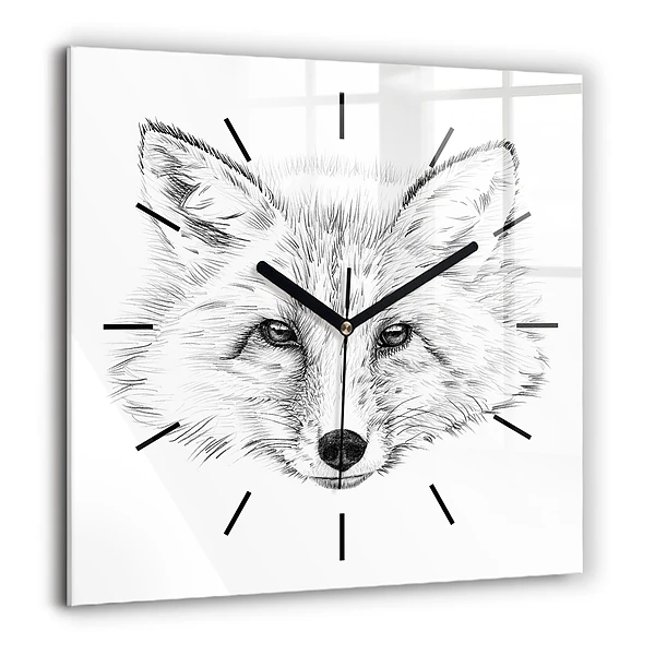 Négyzet alakú üvegóra 60x60 Grafikus rókafej