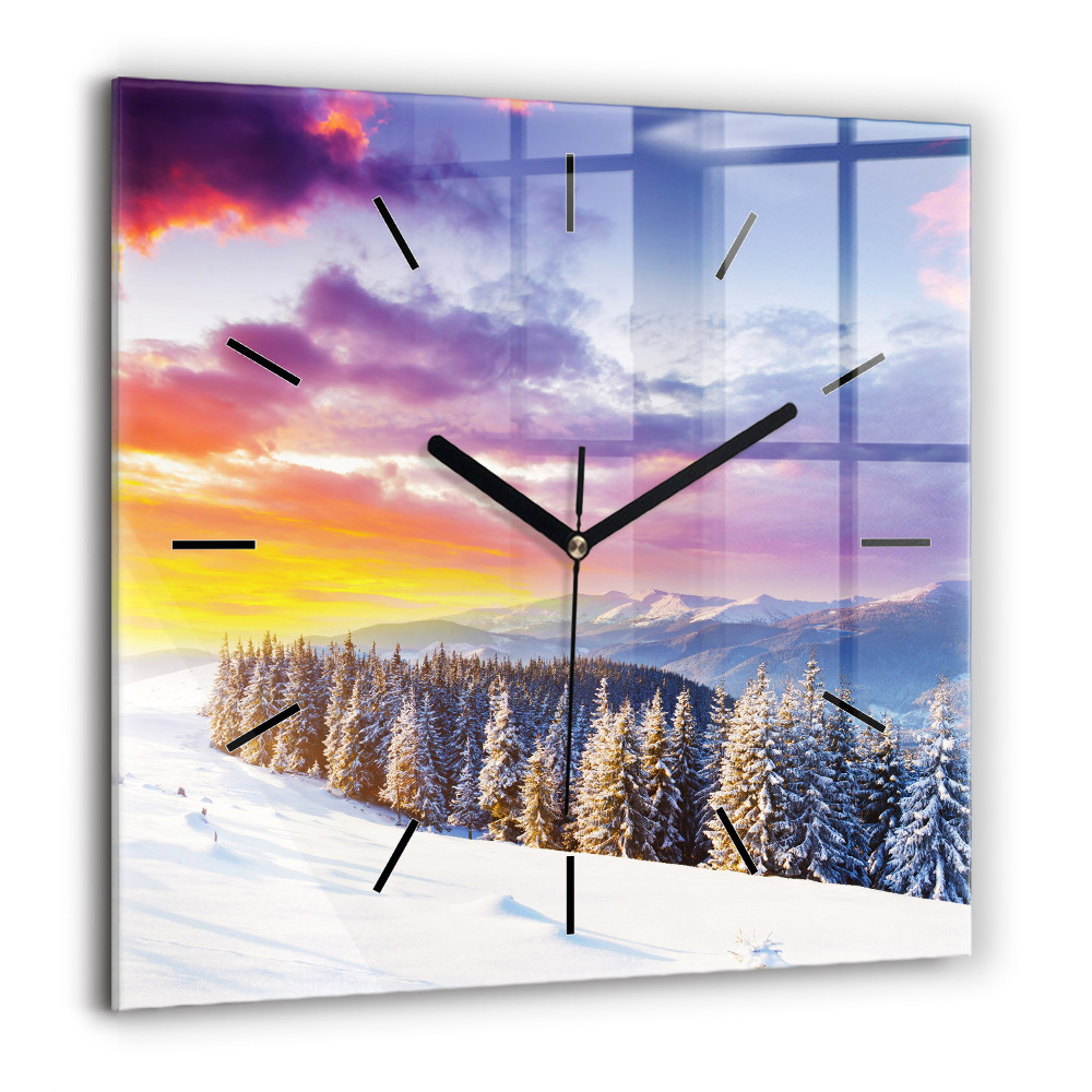 Szögletes üvegóra 60x60 Téli hegyi táj