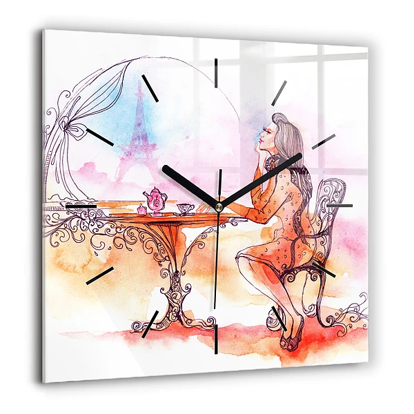 Szögletes fali üvegóra 60x60 Nő teát iszik