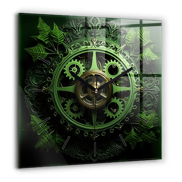 Szögletes üvegóra 60x60 Zöld mechanizmus