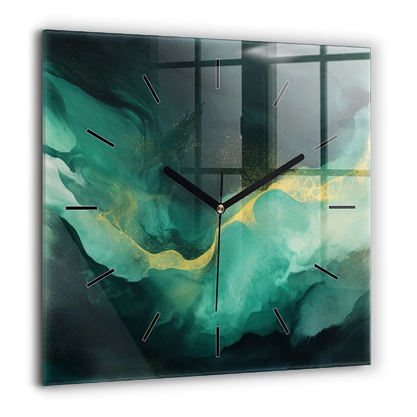 Négyzetes üvegóra 60x60 Zöld márvány