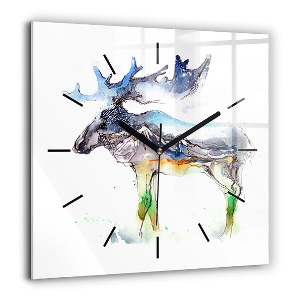 Szögletes fali üvegóra 60x60 Jávorszarvas és hegyvidéki táj