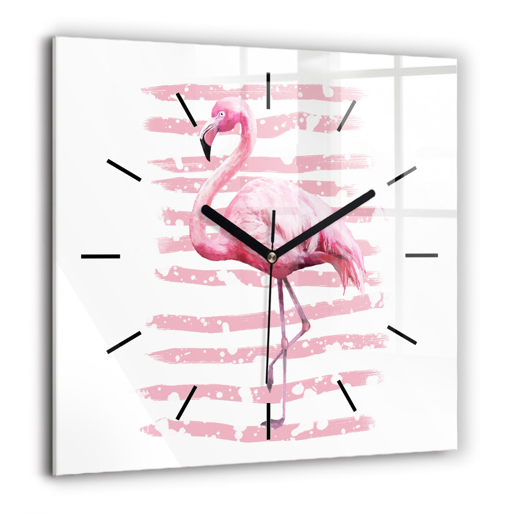 Négyzetes üvegóra 60x60 Flamingó grafika