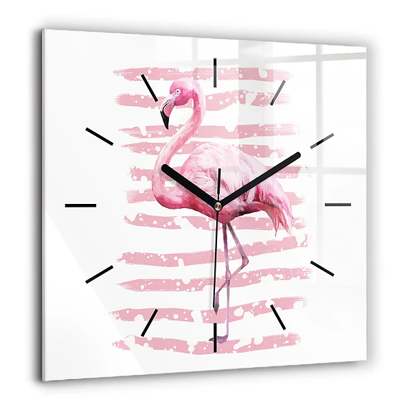 Négyzetes üvegóra 60x60 Flamingó grafika
