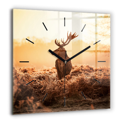 Szögletes üvegóra 60x60 Szarvasok napfelkeltekor