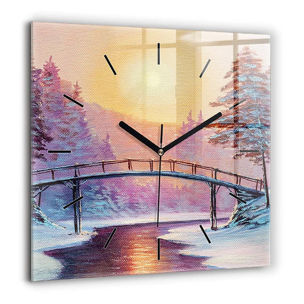 Szögletes üvegóra 60x60 Karácsonyfa és híd