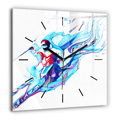 Szögletes üvegóra 60x60 Síelő