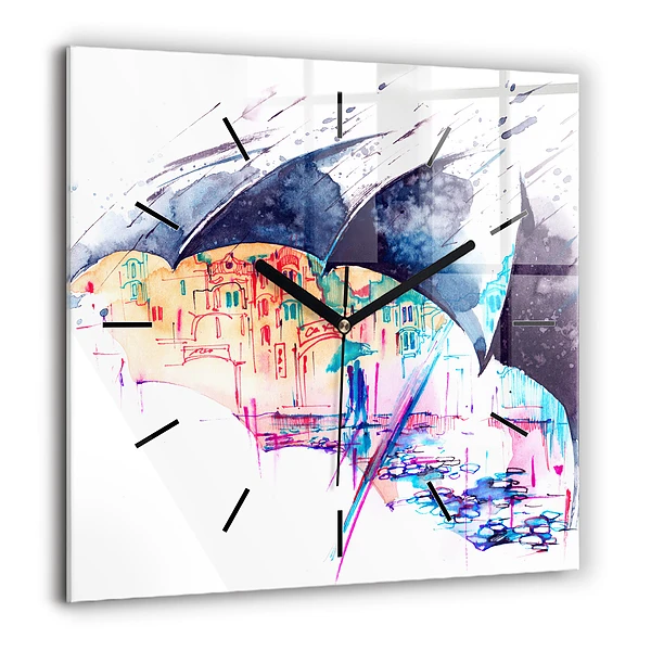 Szögletes üvegóra 60x60 Esőernyő és város