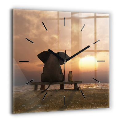 Szögletes üvegóra 60x60 Állatok és naplemente