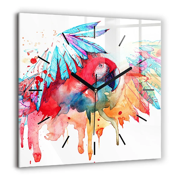 Szögletes üvegóra 60x60 Színes piros papagáj