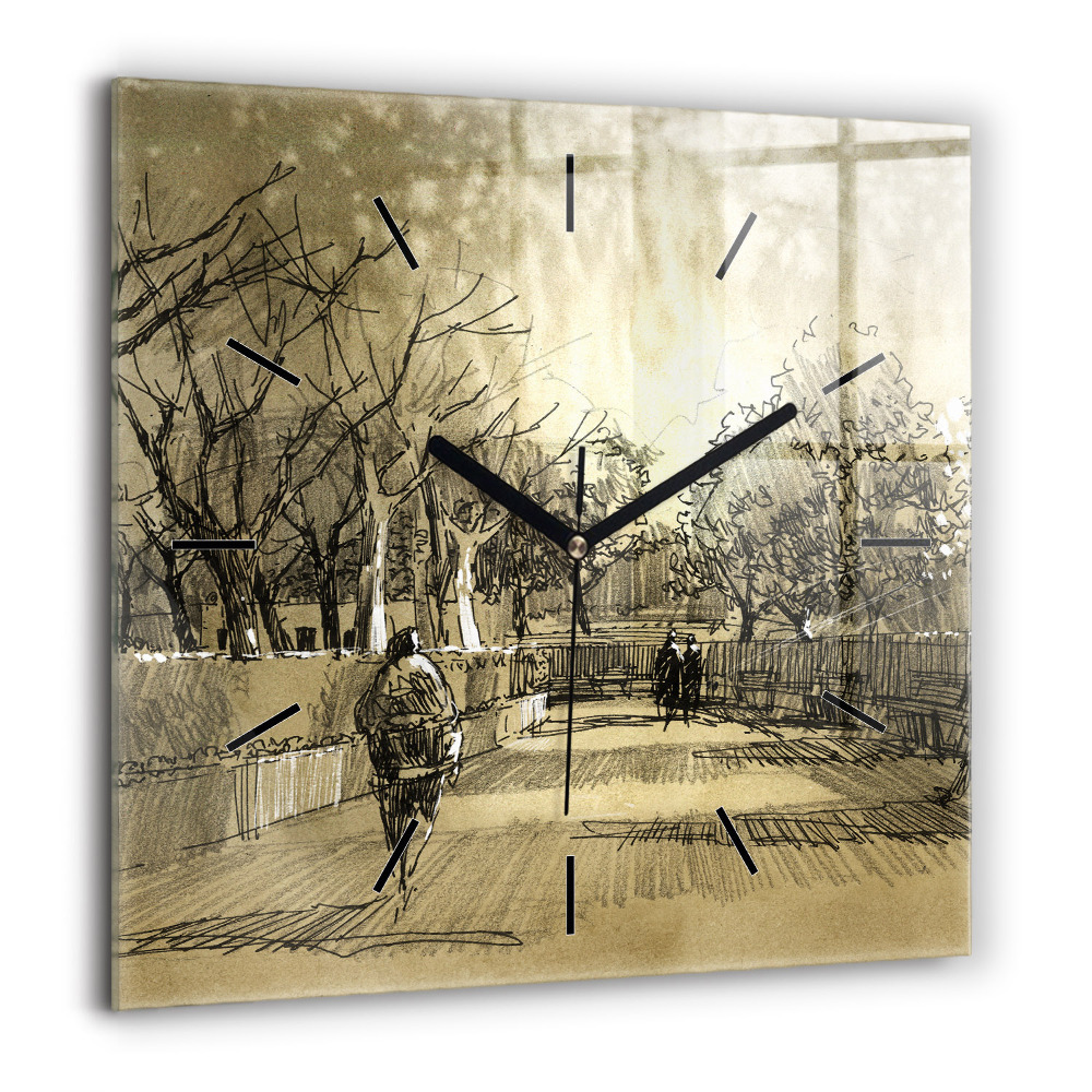 Szögletes üvegóra 60x60 Park és fák szepiában