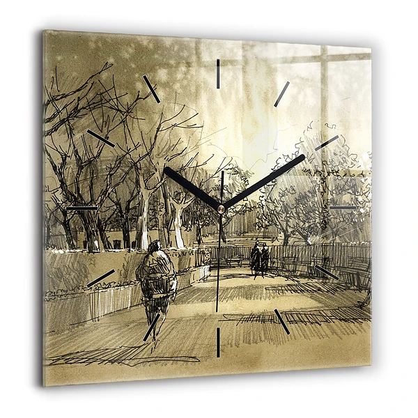 Szögletes üvegóra 60x60 Park és fák szepiában