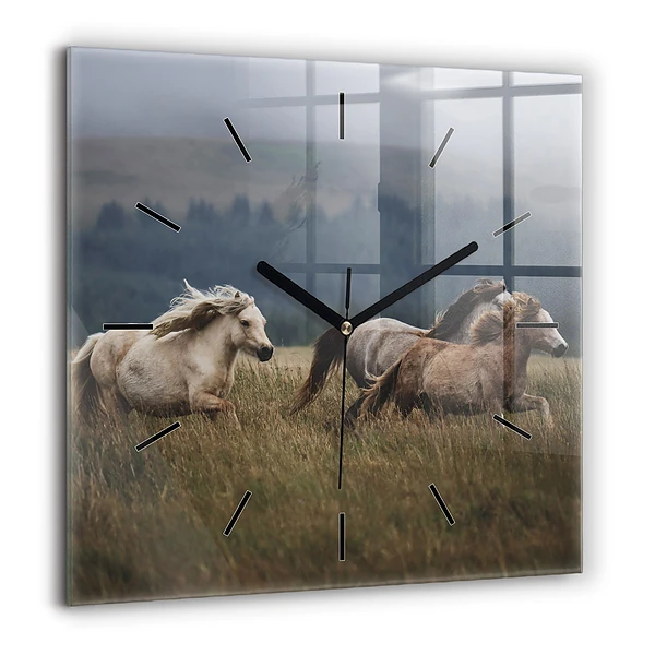 Szögletes fali üvegóra 60x60 Lovak galoppban