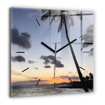 Szögletes fali üvegóra 60x60 Pálmafa és napfelkelte