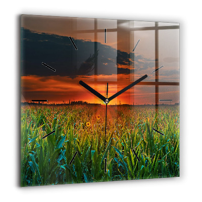 Szögletes üvegóra 60x60 Napraforgók a réten