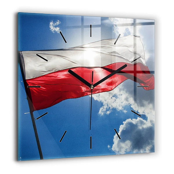 Szögletes üvegóra 60x60 Lengyel zászló az égen