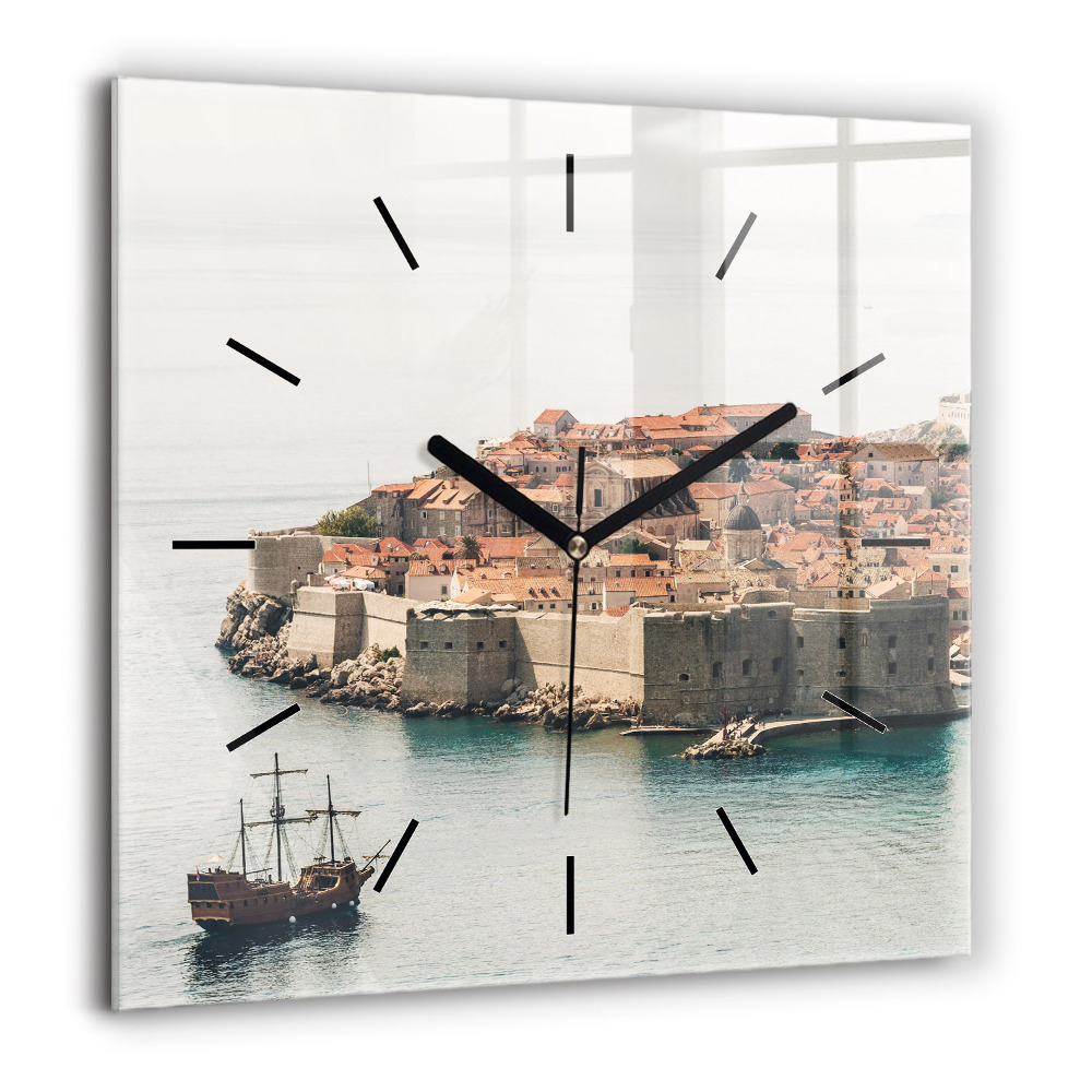Szögletes fali üvegóra 60x60 Vitorlás hajó Dubrovnikban
